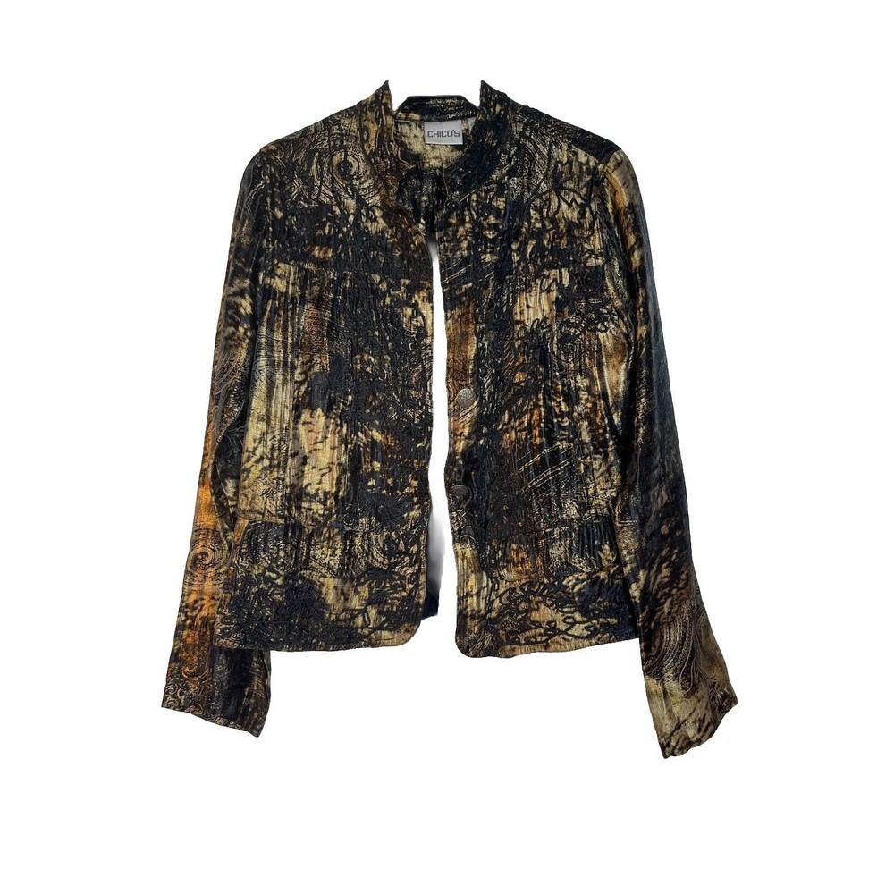 Chicos Art Paisley Metallic Long sleeve Print Blazer Top Blouse 0 S